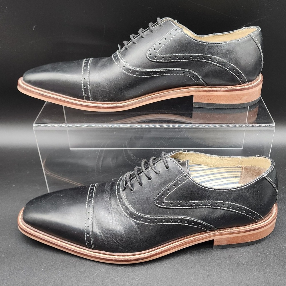 Giorgio Brutini 10.5 Black Cap Toe Oxford Leather Dress Shoes Brogue Formal